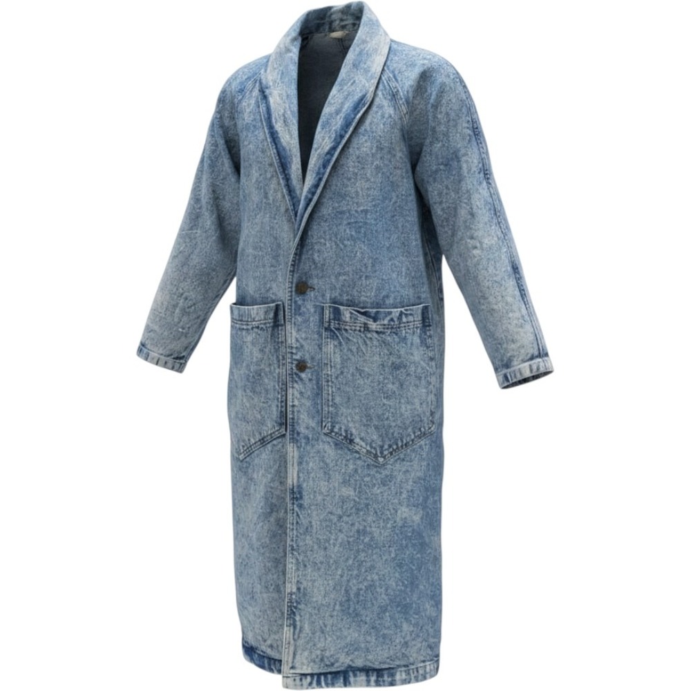 VTG 80s Bongo Acid Wash Denim Trench Coat Womens M Long Matrix Duster Grunge